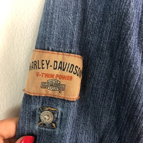 Harley Davidson Jean Button Down Shirt Patch M - Picture 3 of 5